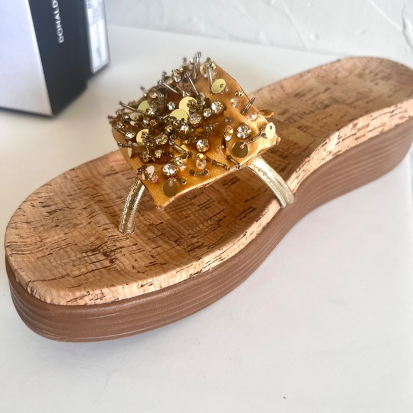 Worn Once! Donald Pliner FIFI Platino Embellished Satin Wedge Sandal 8.5 - Picture 6 of 15